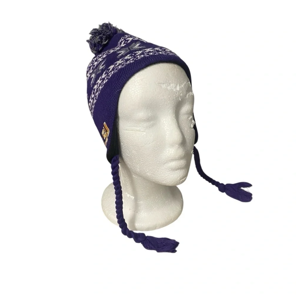Captivating Headwear Kids Beanie with Earflaps Pom Pom OS LSU Purple Gold Sporty